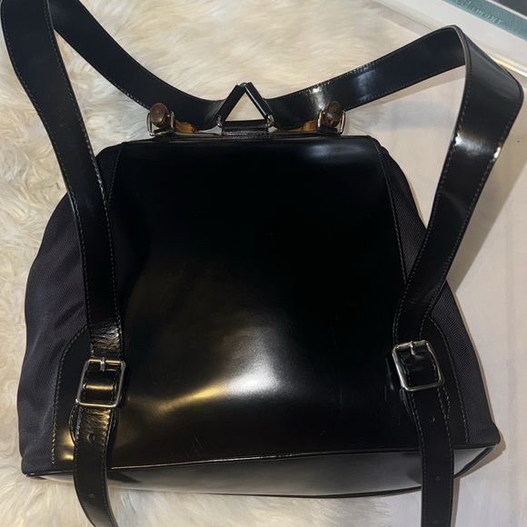 Vintage 90s Gucci nylon Bamboo Handle Leather Backpack Bookbag EUC - Picture 6 of 16